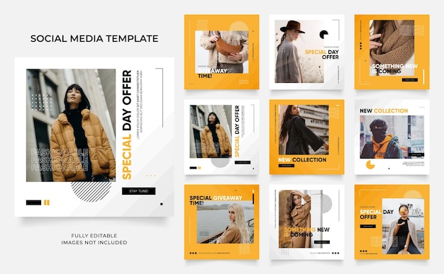 modello di social media banner blog promozione di vendita di moda completamente modificabile instagram e facebook post quadrato cornice puzzle poster di vendita organica elemento giallo fresco sfondo vettoriale di forma