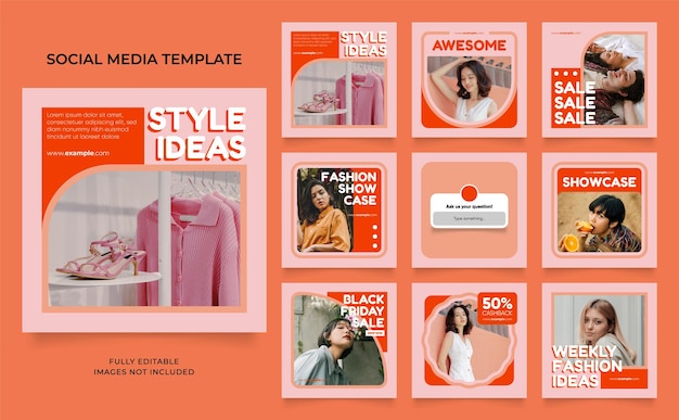 Modello di social media banner promozione della vendita di moda in colore rosso instagram completamente modificabile e cornice quadrata di facebook