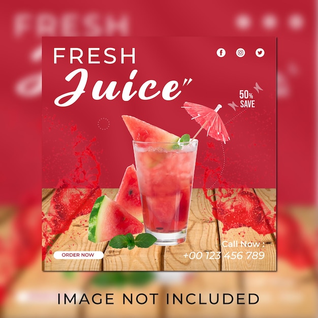 Modello di social media del menu di alimenti per succhi di frutta fresca