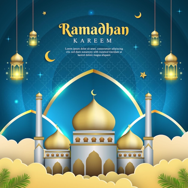 Modello di social media della cartolina d'auguri islamica con sfondo moschea