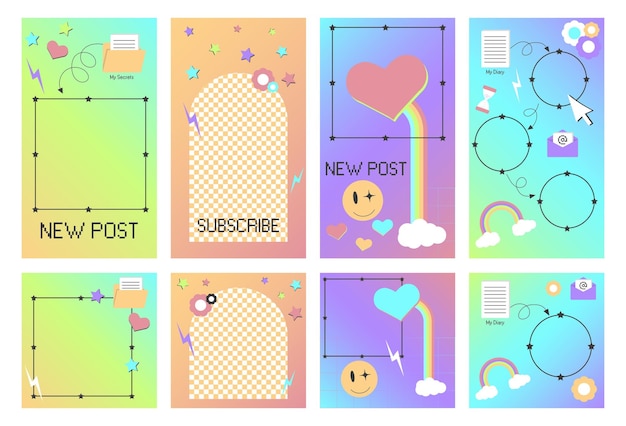 Modello di social media ig per storie e post in stile y2k Idea pin psichedelica con retro