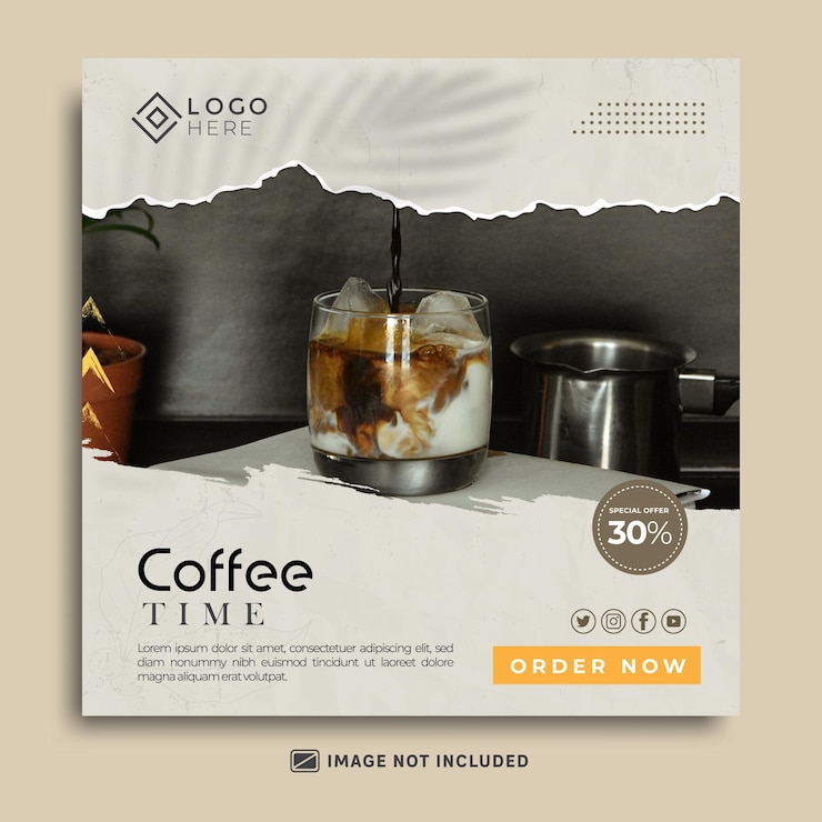Vettore modello di social media per l'ora del caffè