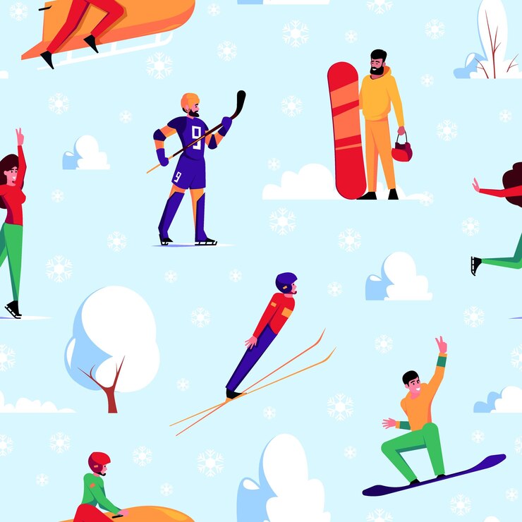 Modello di sport invernali Snowboard sci vistoso vettore sfondo senza giunture