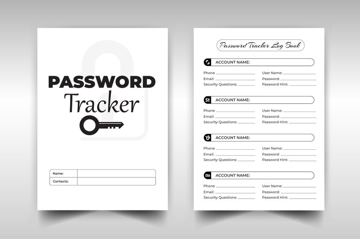 Vettore modello di stampa interna kdp del diario di bordo del tracker password per la progettazione di account di social media