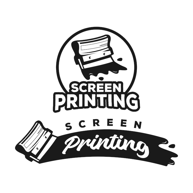 Vettore modello di stampa serigrafica monocromatica con logo vintage con schizzi di vernice illustrazione vettoriale isolata