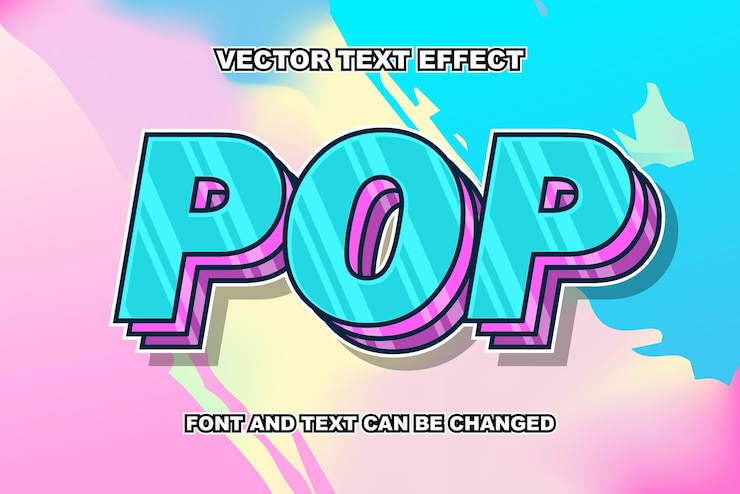 Vettore modello di stile del carattere dell'effetto del testo modificabile di sfondo di colore olografico del fumetto di stile pop art 3d