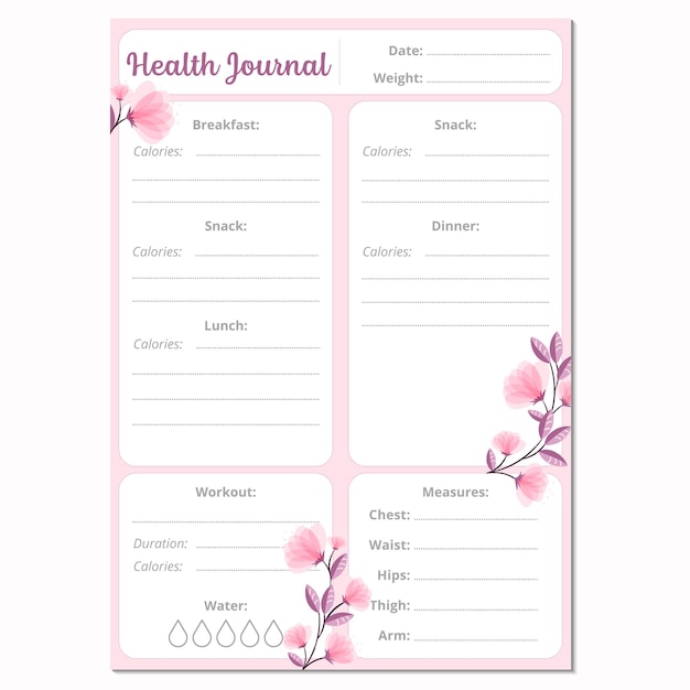 Modello di stile di vita della pagina Health Journal