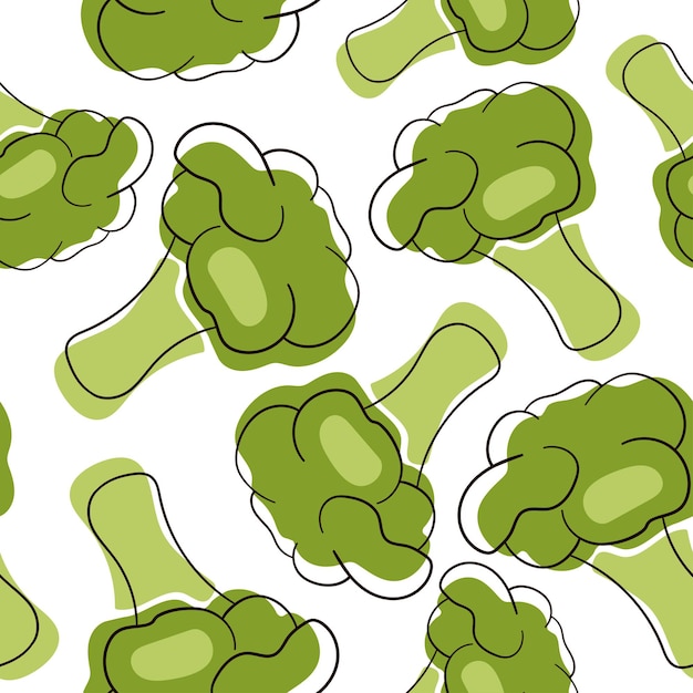 Modello di stile piatto di broccoli Modello di broccoli senza soluzione di continuità su sfondo bianco Illustrazione vettoriale