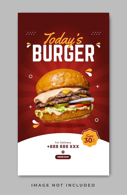 Modello di storia di Instagram per hamburger e menu di cibo