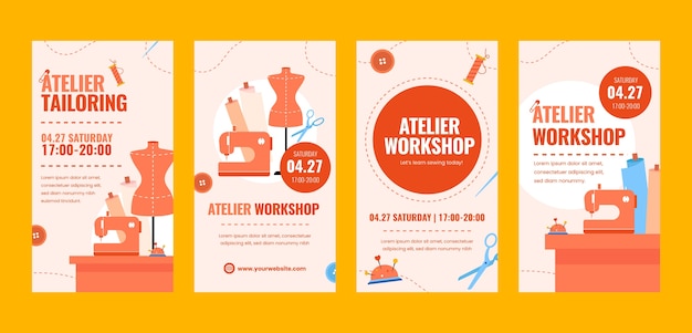 Modello di storie di instagram atelier disegnato a mano