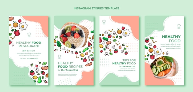 Modello di storie di instagram di cibo disegnato a mano