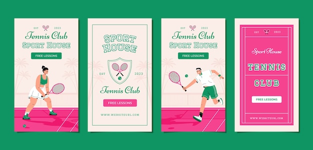 Modello di storie di instagram di gioco di tennis design piatto