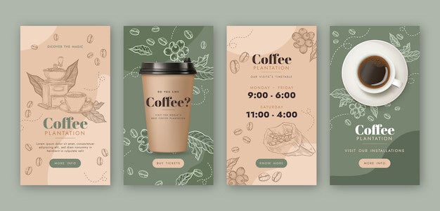 Modello di storie di instagram di piantagione di caffè per incisione