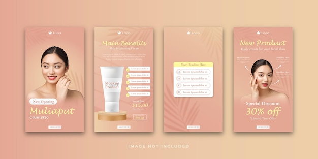 Modello di storie di social media cosmetici di bellezza con set di banner in bundle mockup