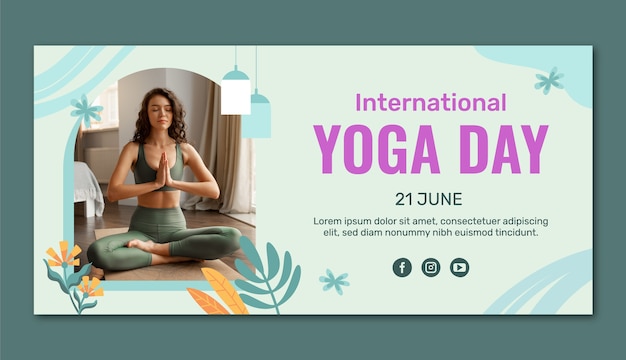 modello di striscione orizzontale piatto per la giornata internazionale dello yoga