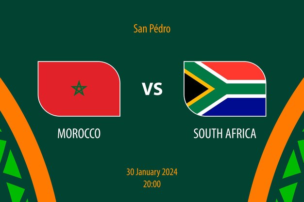 Modello di trasmissione del punteggio del calcio Marocco vs Sudafrica per l'Africa 2023