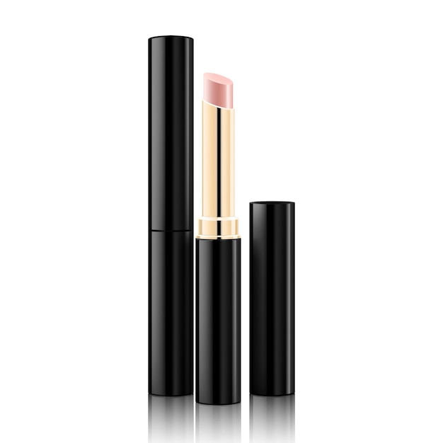 Modello di tubo per rossetto Mockup realistico per cosmetici femminili decorativi Imballaggio realistico 3d aperto e chiuso con tappo Illustrazione vettoriale isolato su sfondo bianco