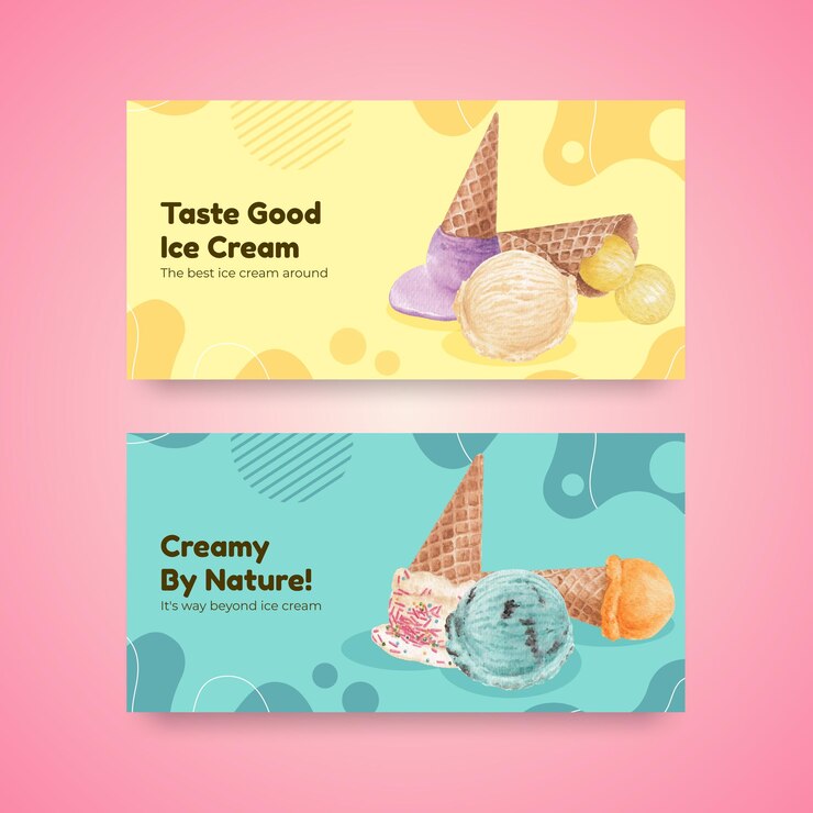 Modello di Twitter con il concetto di sapore di gelato,stile acquerello