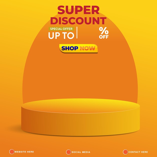 modello di vendita super sconto banner con spazio di copia podio 3D per la vendita di prodotti con gradiente astratto design di sfondo arancione e giallo 045