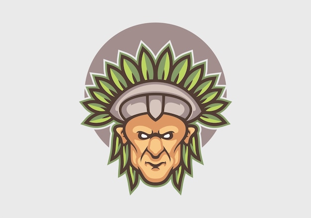 modello di vettore del monogramma astratto del logo della testa del capo tribale indiano