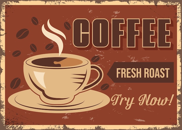 Modello di vettore del poster promozionale retrò della pubblicità della caffetteria del caffè