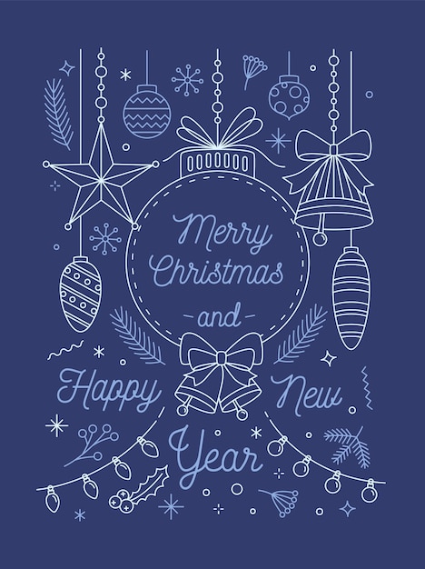 Modello di vettore della cartolina d'auguri di buon Natale e felice anno nuovo