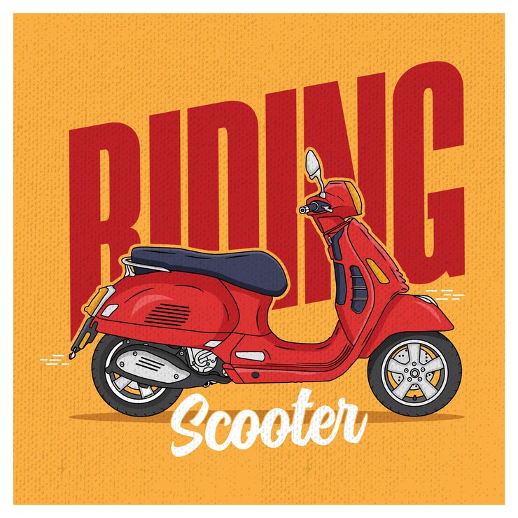 Modello di vettore di disegno dell'illustrazione disegnata a mano del motorino di guida