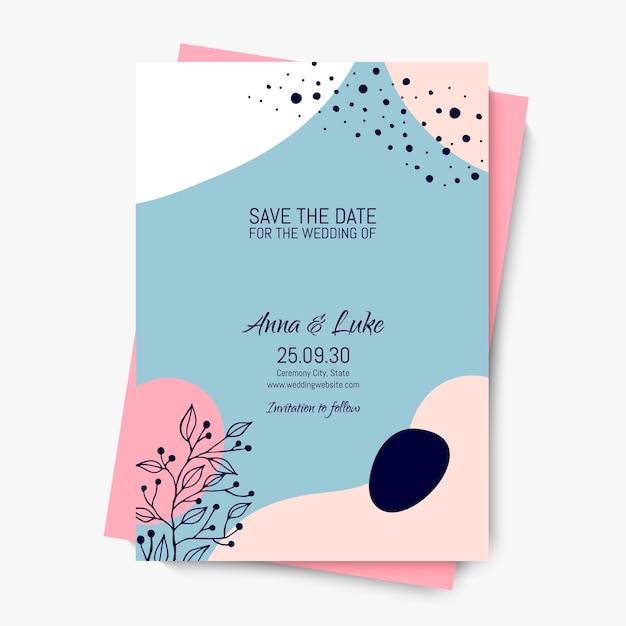Modello di vettore di inviti di nozze. Salva la data. Design di arti astratte per la celebrazione del matrimonio.