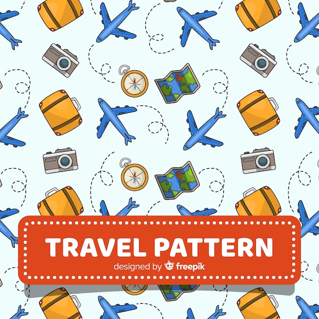 Modello di viaggio con elementi e linee tratteggiate