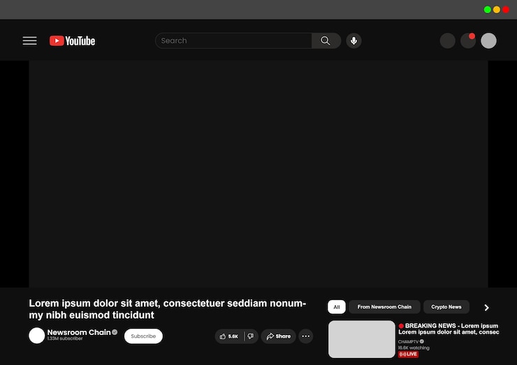 Vettore modello di video player di youtube vettorializzato