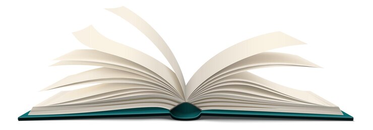 Modello di vista laterale del libro aperto. Pagine sfogliabili realistiche isolate su sfondo bianco