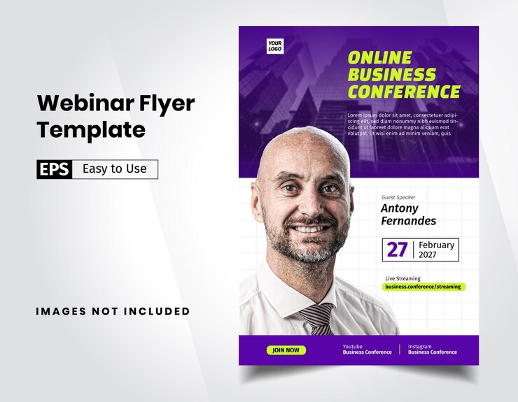 Modello di volantino aziendale per conferenza webinar