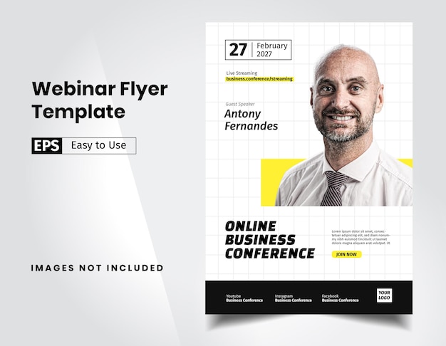 Modello di volantino aziendale per conferenza webinar
