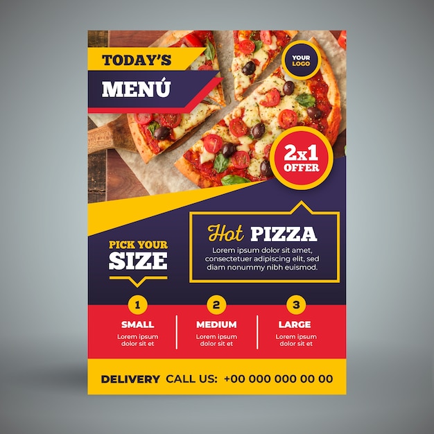 Modello di volantino da asporto deliziosa pizza