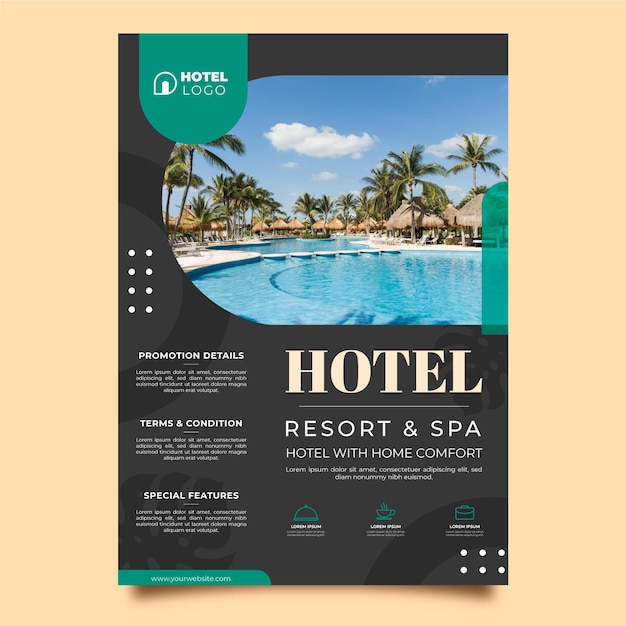 Modello di volantino hotel moderno con foto