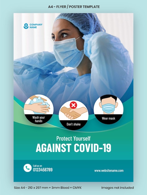 Modello di volantino o poster per la guida alla prevenzione del Covid