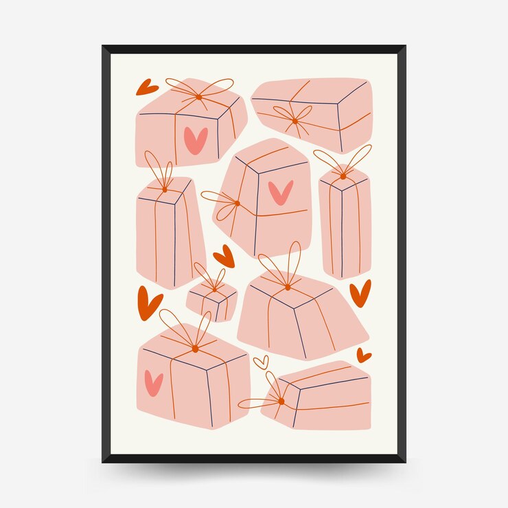 Vettore modello di volantino o poster verticale romantico moderno. illustrazione alla moda disegnata a mano di arte della parete di amore.