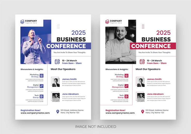 Modello di volantino per conferenze, volantino per conferenze di lavoro, volantino per conferenze di seminari