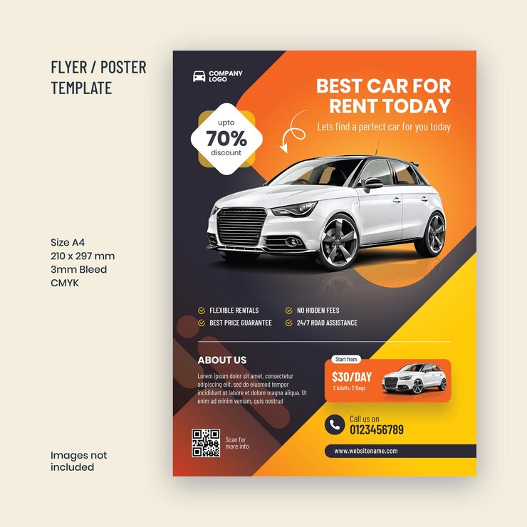 Modello di volantino per la promozione del noleggio auto