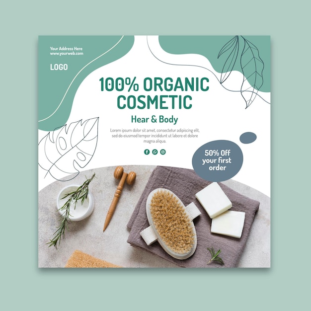 Modello di volantino quadrato cosmetico biologico