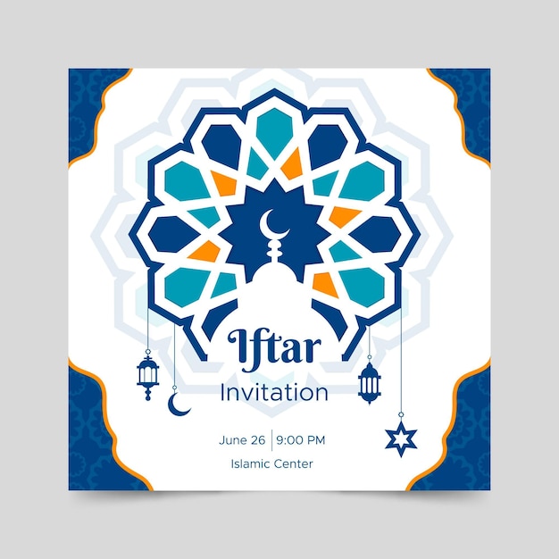 Modello di volantino quadrato piatto iftar party