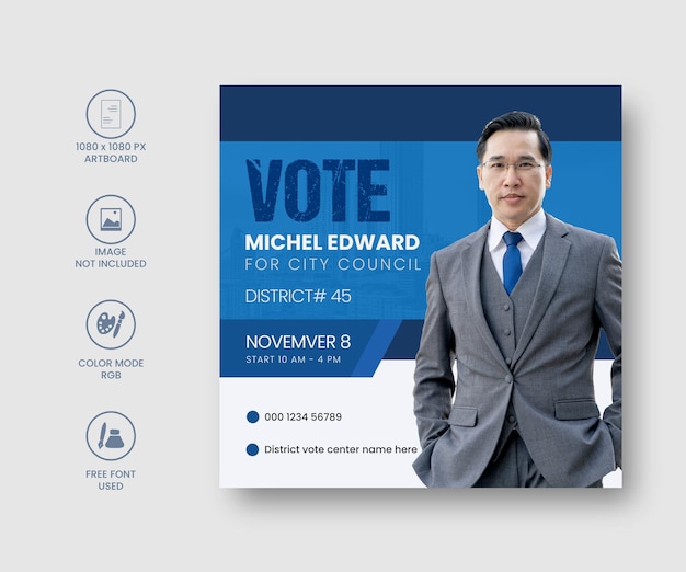 Modello di volantino quadrato post social media voto amp voto politico