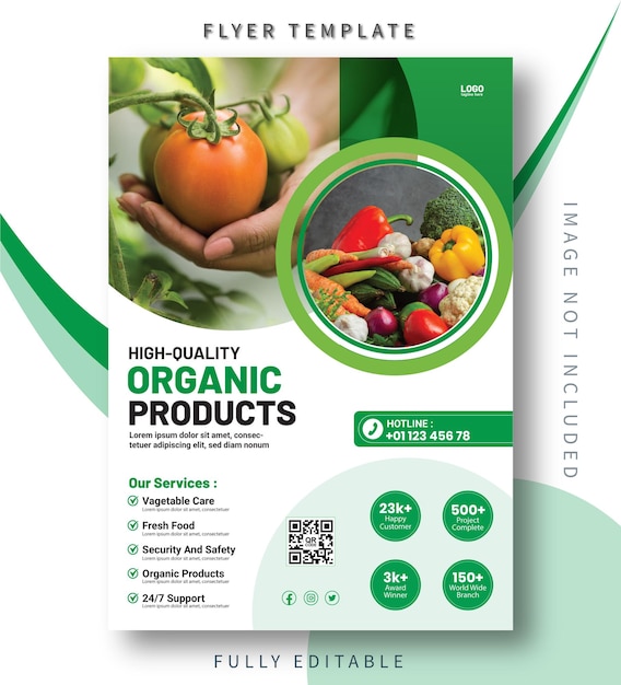 Modello di volantino speciale per prodotti biologici, alimenti, verdure