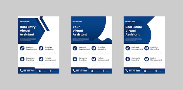Modello di volantino vettoriale del servizio di assistente virtuale