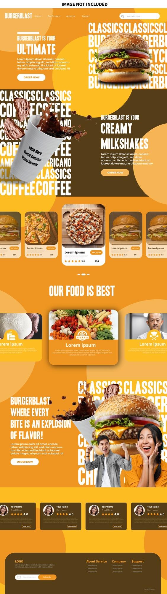 Vettore modello di web design alla moda per fast food con design alla moda in stile giovane