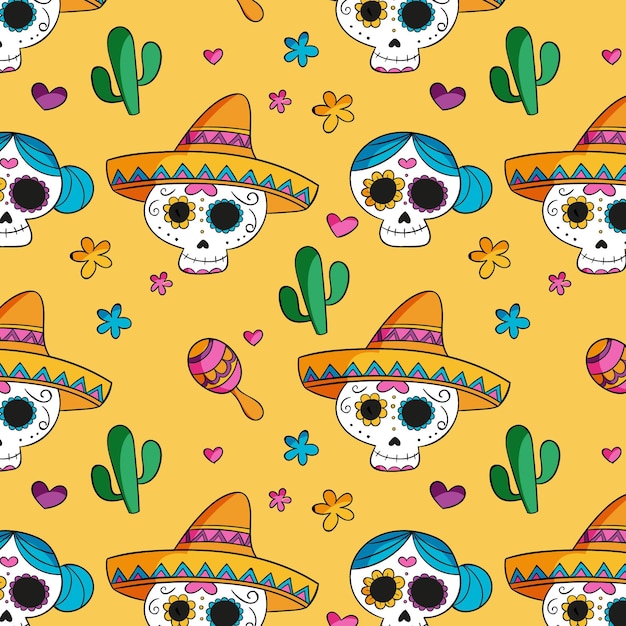 Modello dia de muertos disegnato a mano