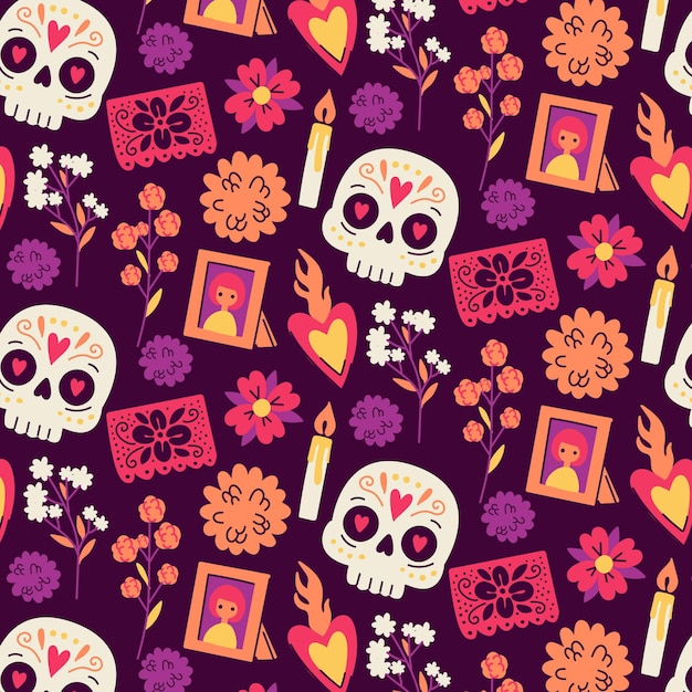 Modello dia de muertos disegnato a mano