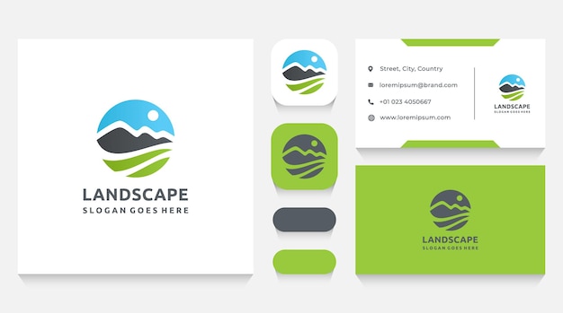 Modello e biglietto da visita del logo della natura e del paesaggio