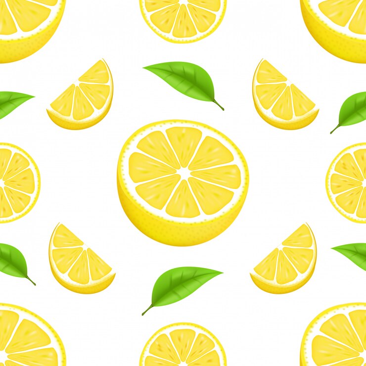 Vettore modello estivo con limoni e foglie. design senza soluzione di tessitura. arancia succosa con fetta e foglie. gli agrumi freschi interi e metà hanno isolato l'illustrazione