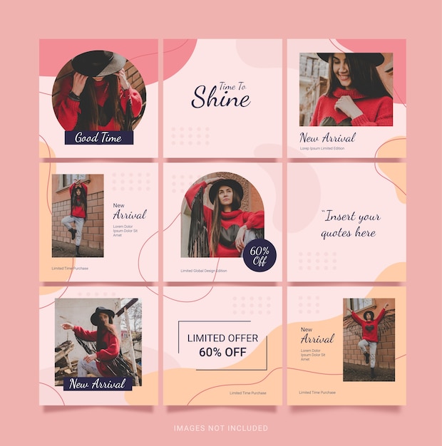 Modello Fashion Women Instagram Feed. Puzzle dei social media